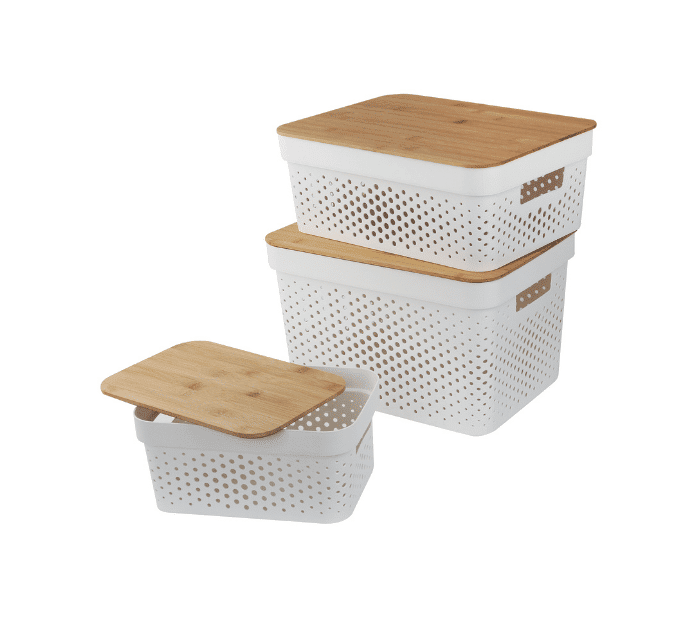 White storage bin with bamboo lid Trendz of today