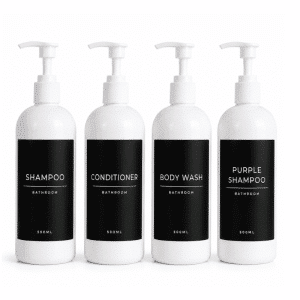 4 Pack White 500ml Pump Bottles with Water Resistant Labels